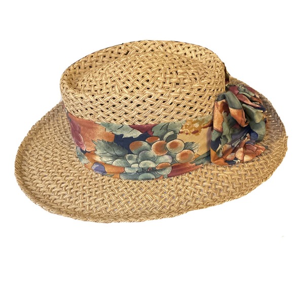 Firethorn Accessories - Firethorn Straw Hat Summer Rules Colorful Fruit And Leaf Print Cottagecore